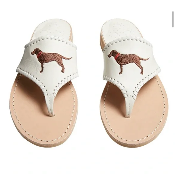 New! Jack Rogers leather sandals with chocolate Labrador dog embroidery - Picture 5 of 7
